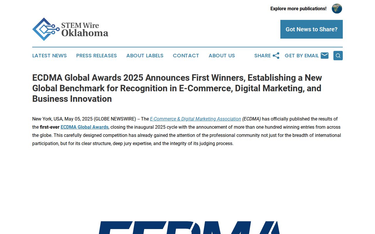 ECDMA Global Awards 2025 Announces First Winners, Establishing a New Global Benchmark for Recognition in E-Commerce, Digital Marketing, and Business Innovation | STEM Wire Oklahoma