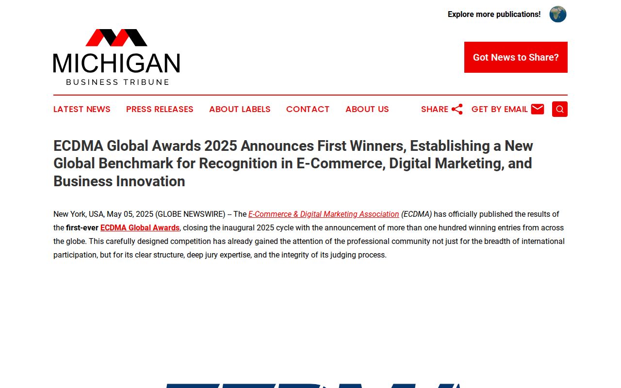 ECDMA Global Awards 2025 Announces First Winners, Establishing a New Global Benchmark for Recognition in E-Commerce, Digital Marketing, and Business Innovation | Michigan Business Tribune