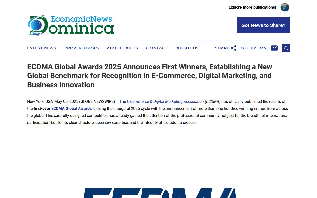 ECDMA Global Awards 2025 Announces First Winners, Establishing a New Global Benchmark for Recognition in E-Commerce, Digital Marketing, and Business Innovation | Economic News Dominica
