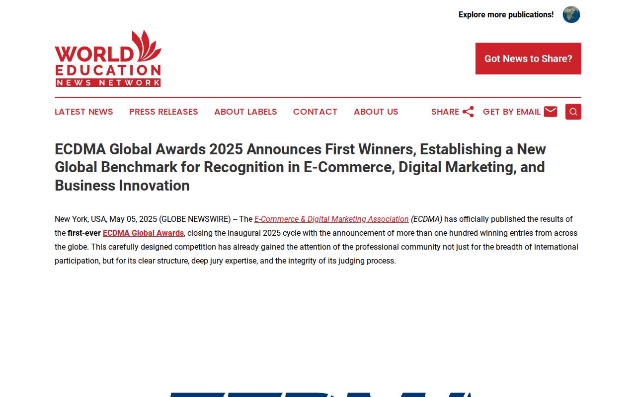 ECDMA Global Awards 2025 Announces First Winners, Establishing a New Global Benchmark for Recognition in E-Commerce, Digital Marketing, and Business Innovation | World Education News Network