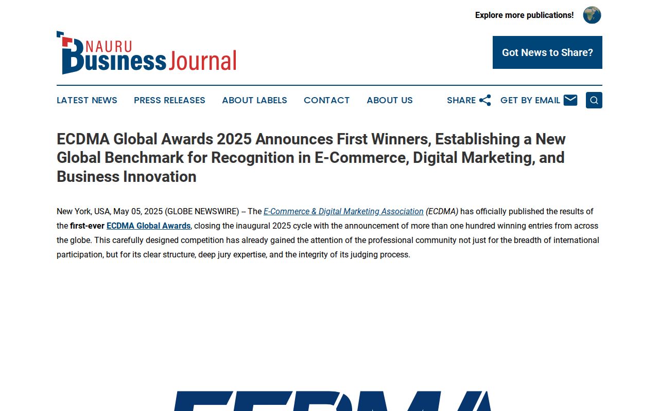ECDMA Global Awards 2025 Announces First Winners, Establishing a New Global Benchmark for Recognition in E-Commerce, Digital Marketing, and Business Innovation | Nauru Business Journal