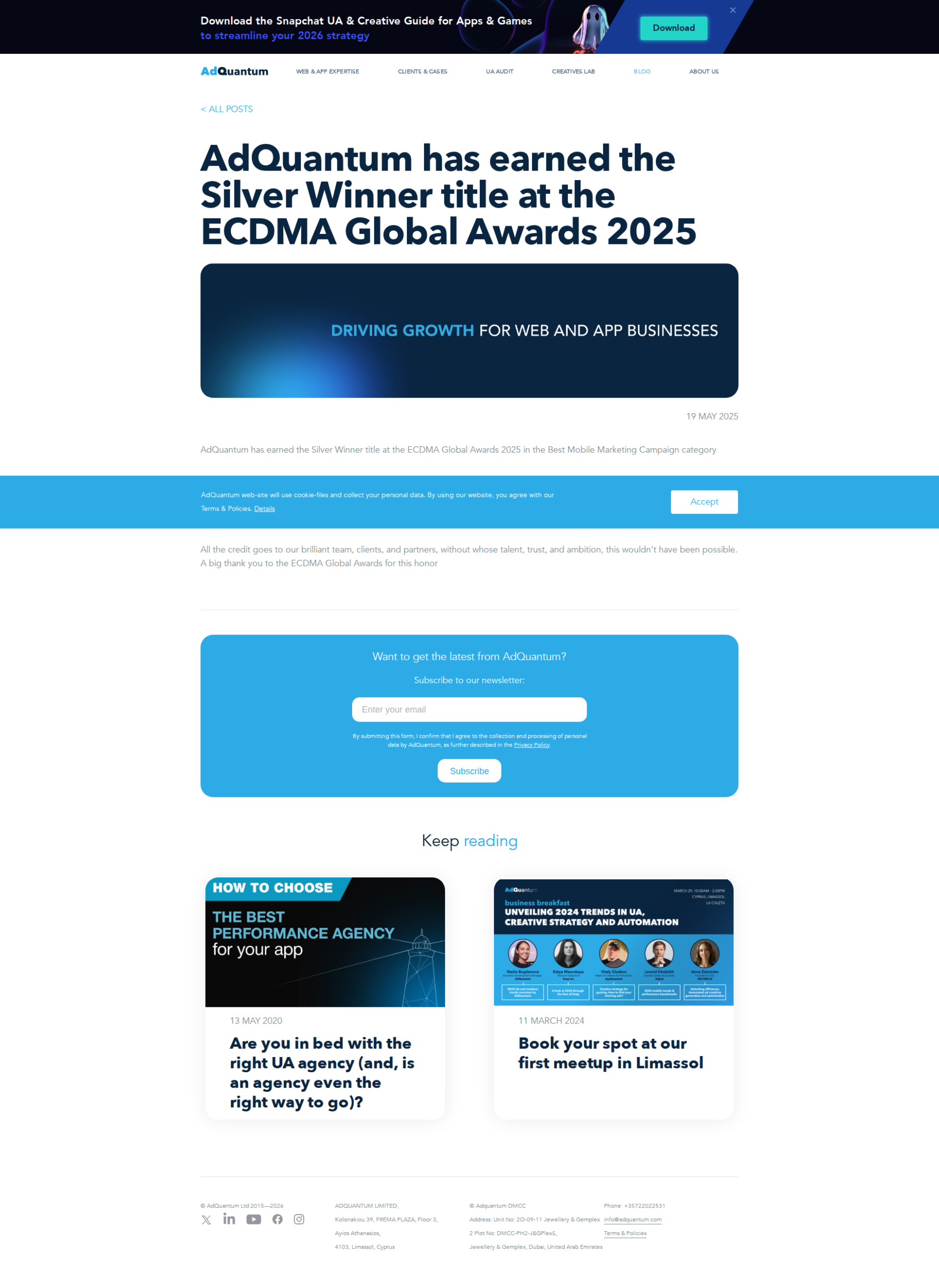 AdQuantum has earned the Silver Winner title at the ECDMA Global Awards 2025