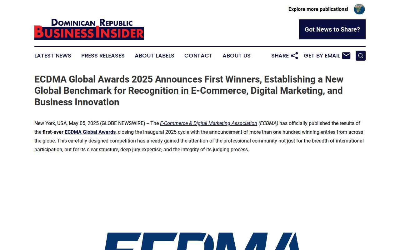 ECDMA Global Awards 2025 Announces First Winners, Establishing a New Global Benchmark for Recognition in E-Commerce, Digital Marketing, and Business Innovation | Dominican Republic Business Insider