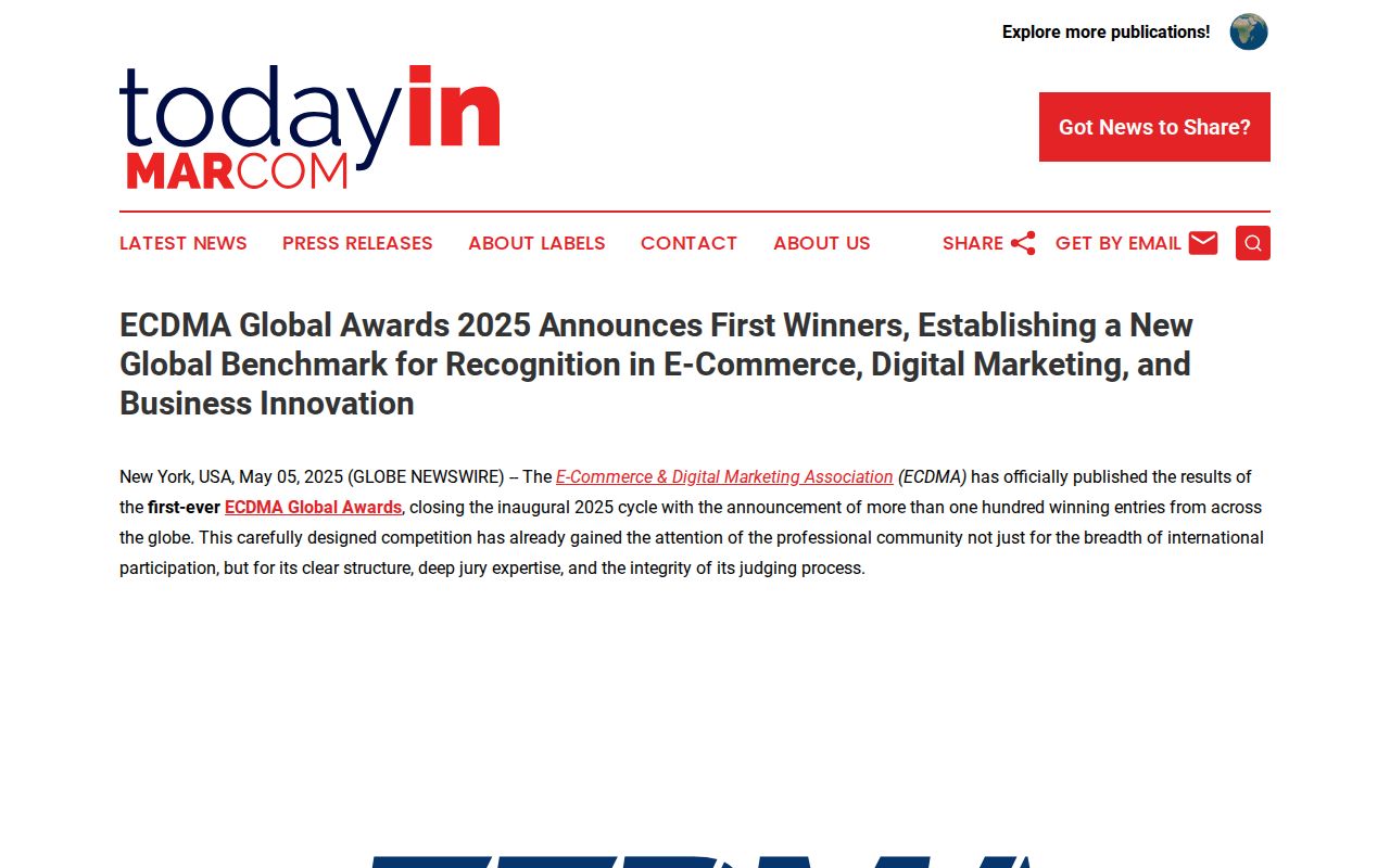 ECDMA Global Awards 2025 Announces First Winners, Establishing a New Global Benchmark for Recognition in E-Commerce, Digital Marketing, and Business Innovation | Today In MarCom