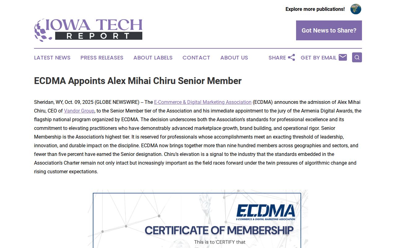 ECDMA Appoints Alex Mihai Chiru Senior Member | Iowa Tech Report