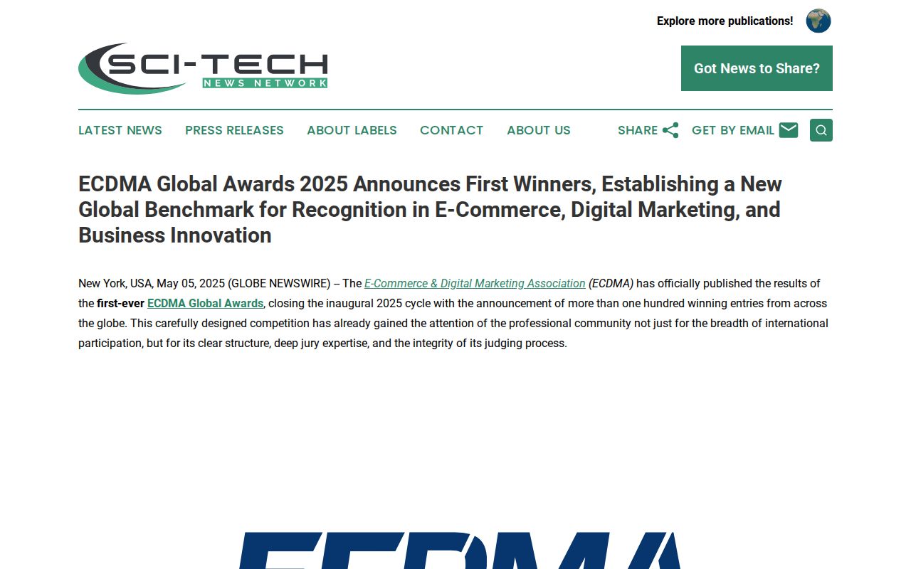 ECDMA Global Awards 2025 Announces First Winners, Establishing a New Global Benchmark for Recognition in E-Commerce, Digital Marketing, and Business Innovation | Sci-Tech News Network
