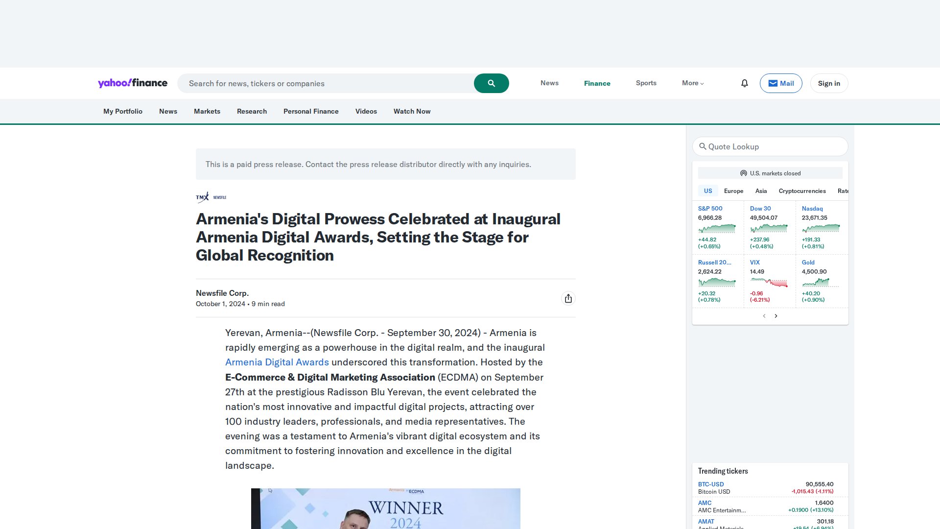 Armenia's Digital Prowess Celebrated at Inaugural Armenia Digital Awards, Setting the Stage for Global Recognition