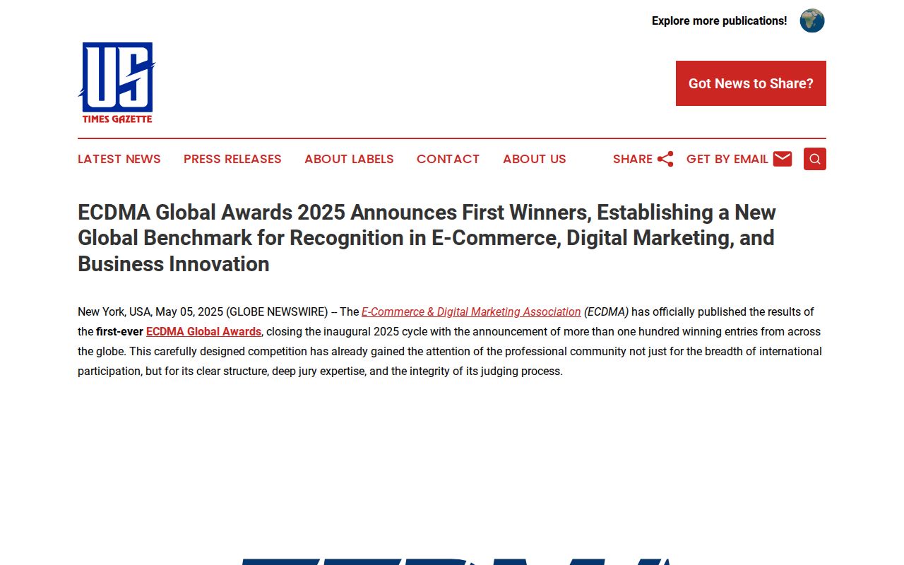 ECDMA Global Awards 2025 Announces First Winners, Establishing a New Global Benchmark for Recognition in E-Commerce, Digital Marketing, and Business Innovation | US Times Gazette