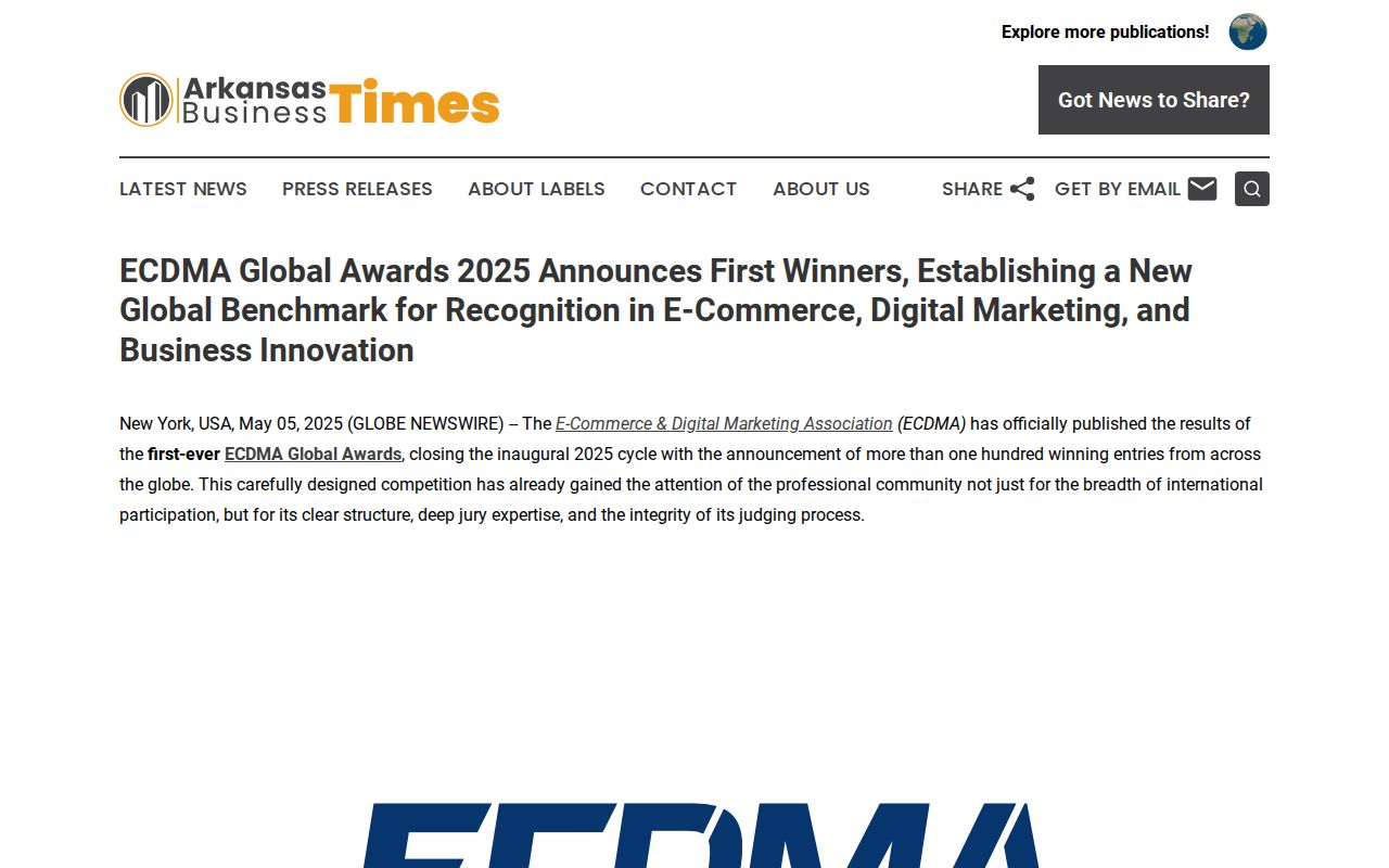 ECDMA Global Awards 2025 Announces First Winners, Establishing a New Global Benchmark for Recognition in E-Commerce, Digital Marketing, and Business Innovation | Arkansas Business Times