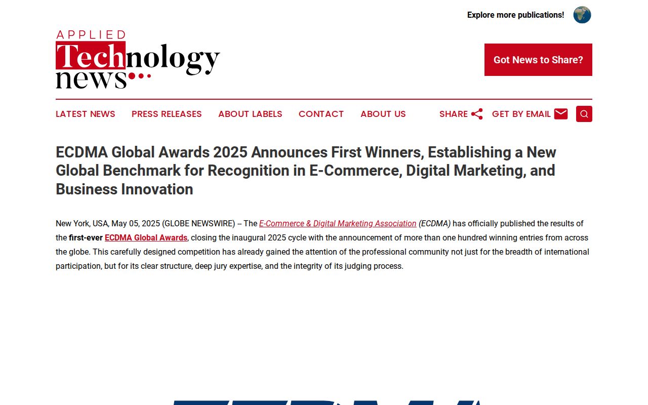 ECDMA Global Awards 2025 Announces First Winners, Establishing a New Global Benchmark for Recognition in E-Commerce, Digital Marketing, and Business Innovation | Applied Technology News