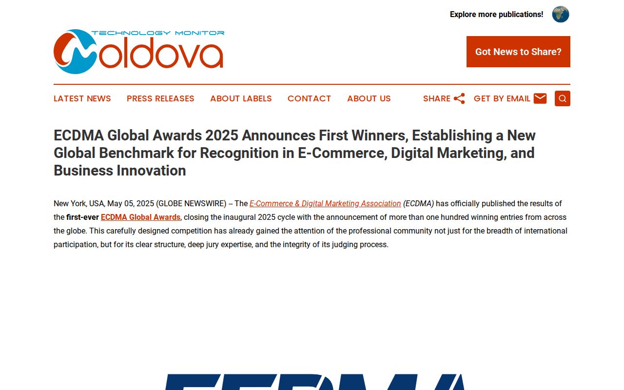 ECDMA Global Awards 2025 Announces First Winners, Establishing a New Global Benchmark for Recognition in E-Commerce, Digital Marketing, and Business Innovation | Technology Monitor Moldova