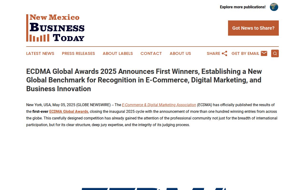 ECDMA Global Awards 2025 Announces First Winners, Establishing a New Global Benchmark for Recognition in E-Commerce, Digital Marketing, and Business Innovation | New Mexico Business Today