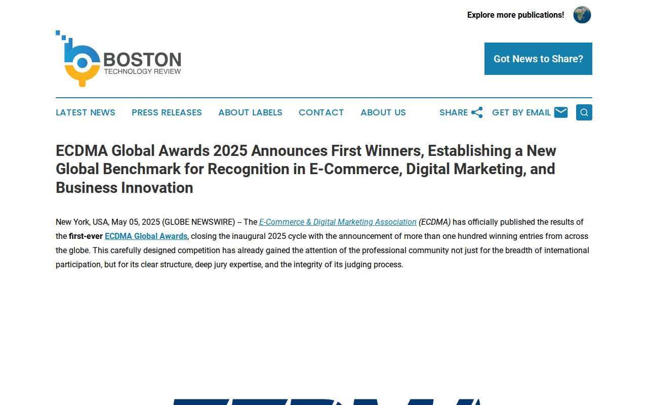 ECDMA Global Awards 2025 Announces First Winners, Establishing a New Global Benchmark for Recognition in E-Commerce, Digital Marketing, and Business Innovation | Boston Technology Review