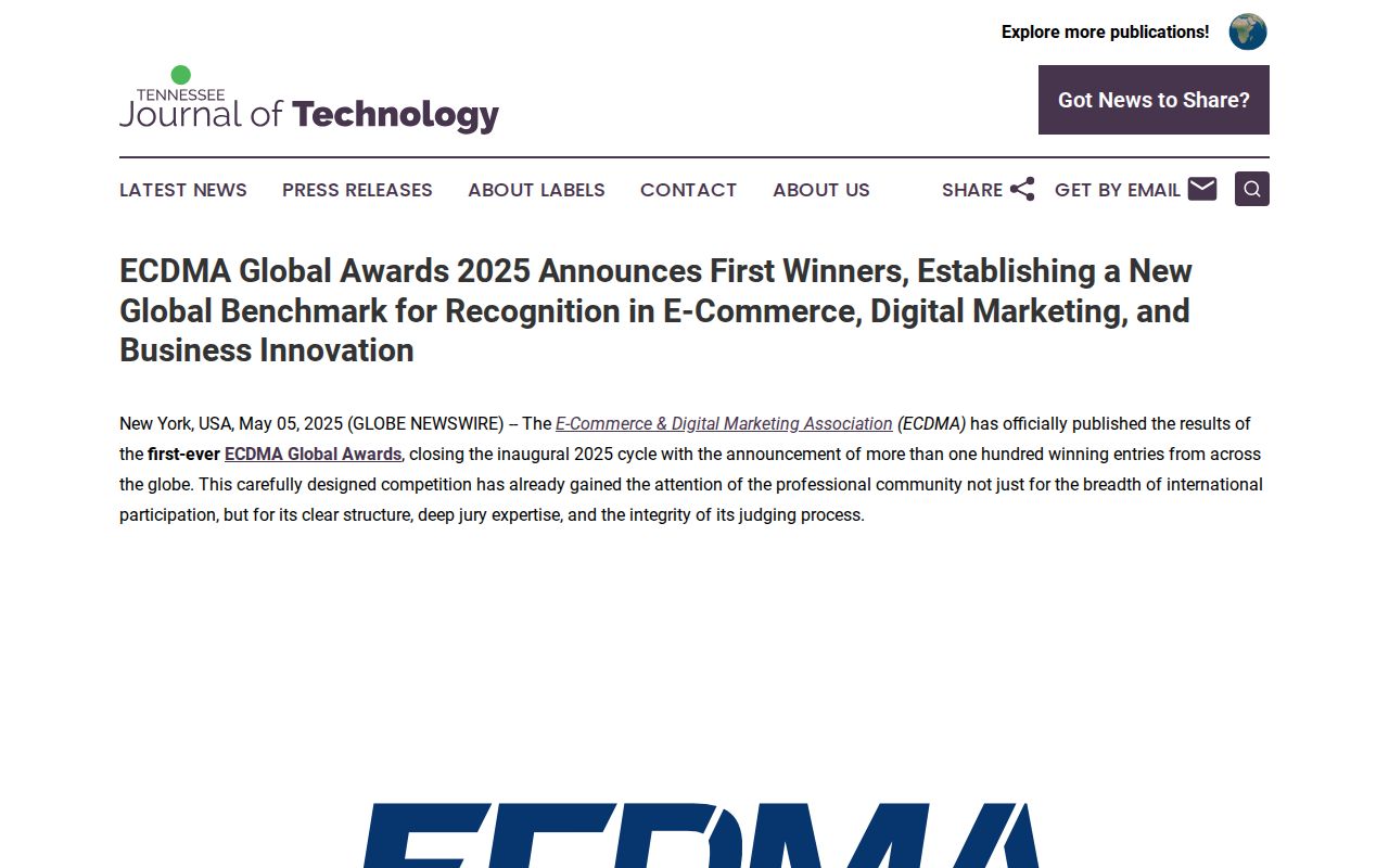 ECDMA Global Awards 2025 Announces First Winners, Establishing a New Global Benchmark for Recognition in E-Commerce, Digital Marketing, and Business Innovation | Tennessee Journal of Technology