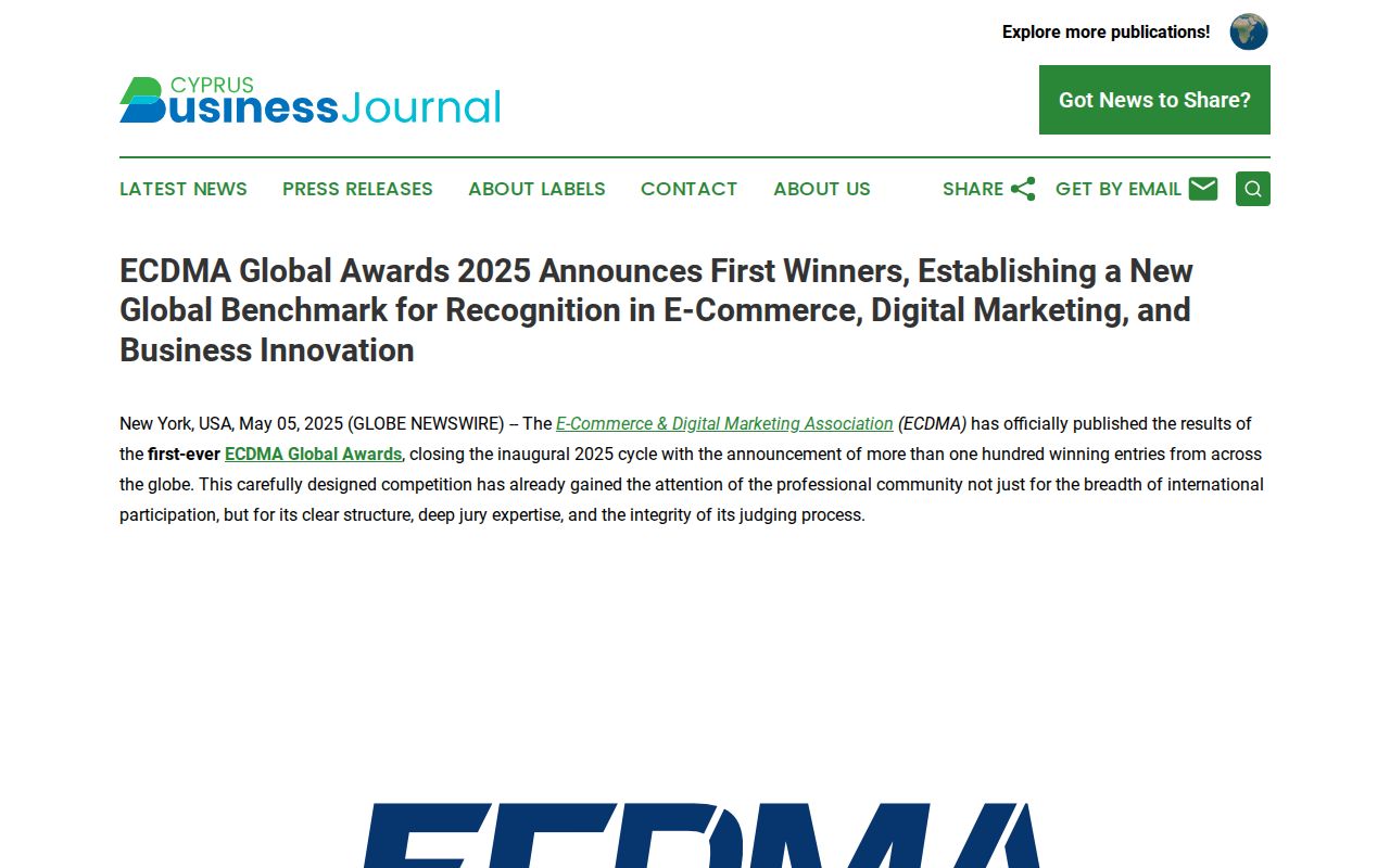 ECDMA Global Awards 2025 Announces First Winners, Establishing a New Global Benchmark for Recognition in E-Commerce, Digital Marketing, and Business Innovation | Cyprus Business Journal