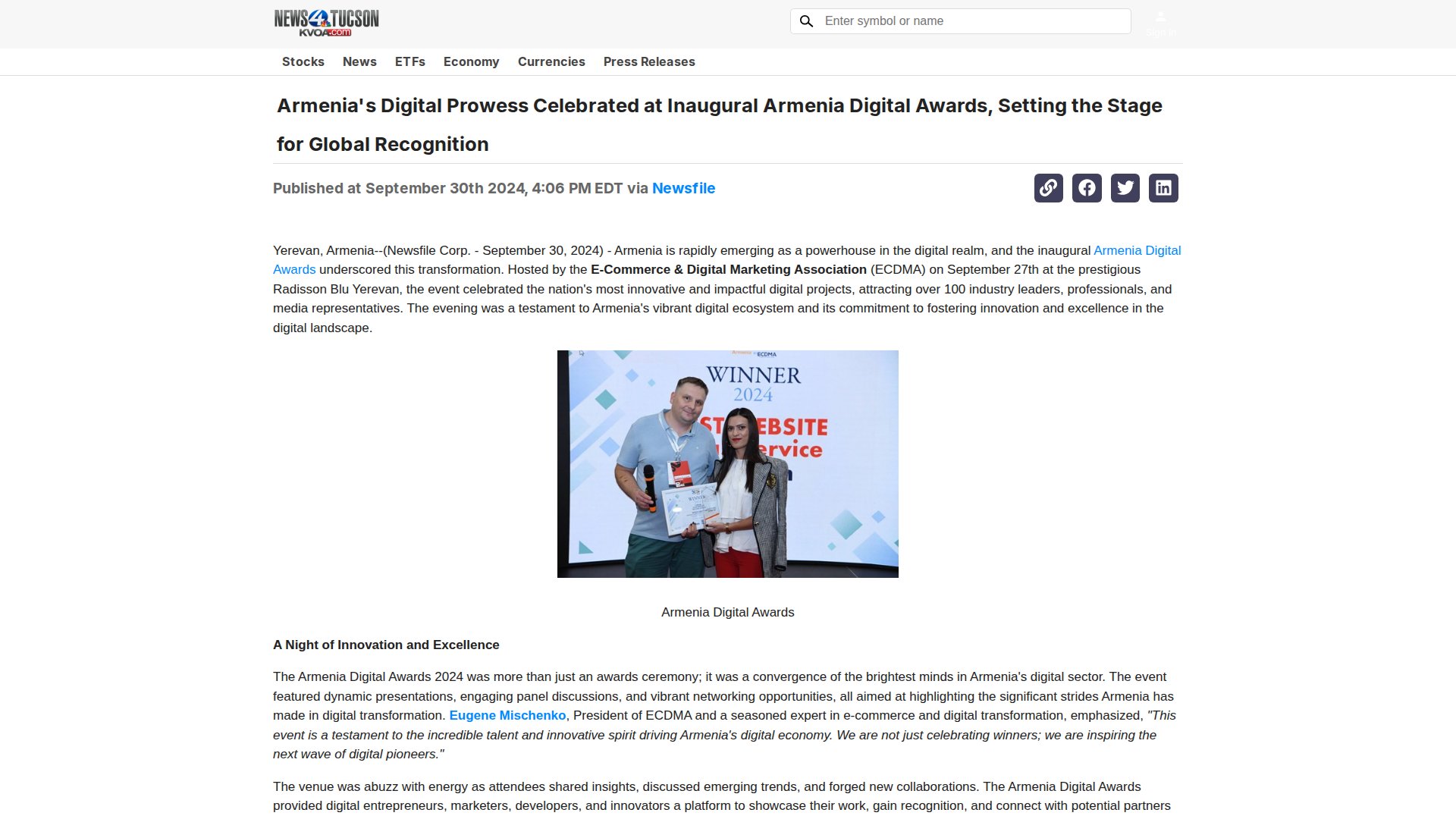 Armenia's Digital Prowess Celebrated at Inaugural Armenia Digital Awards, Setting the Stage for Global Recognition