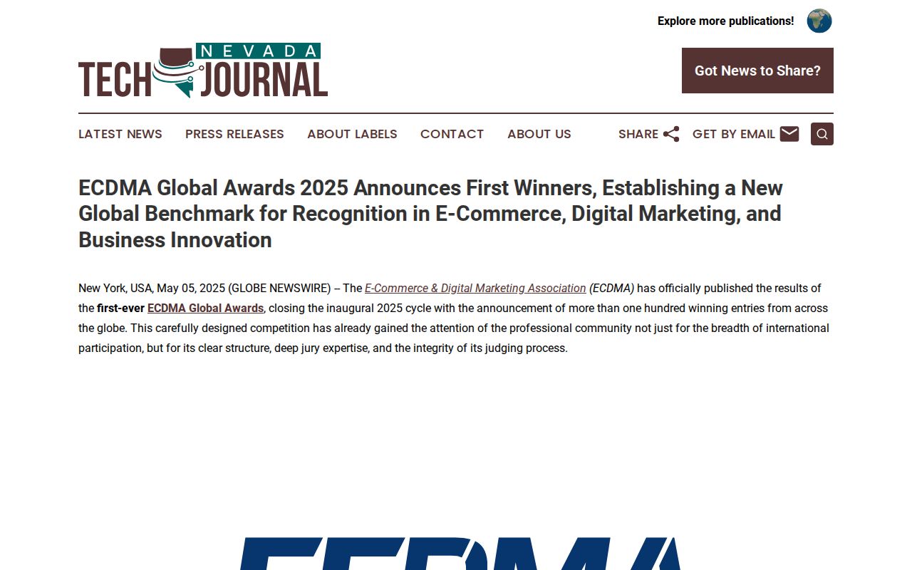 ECDMA Global Awards 2025 Announces First Winners, Establishing a New Global Benchmark for Recognition in E-Commerce, Digital Marketing, and Business Innovation | Nevada Tech Journal