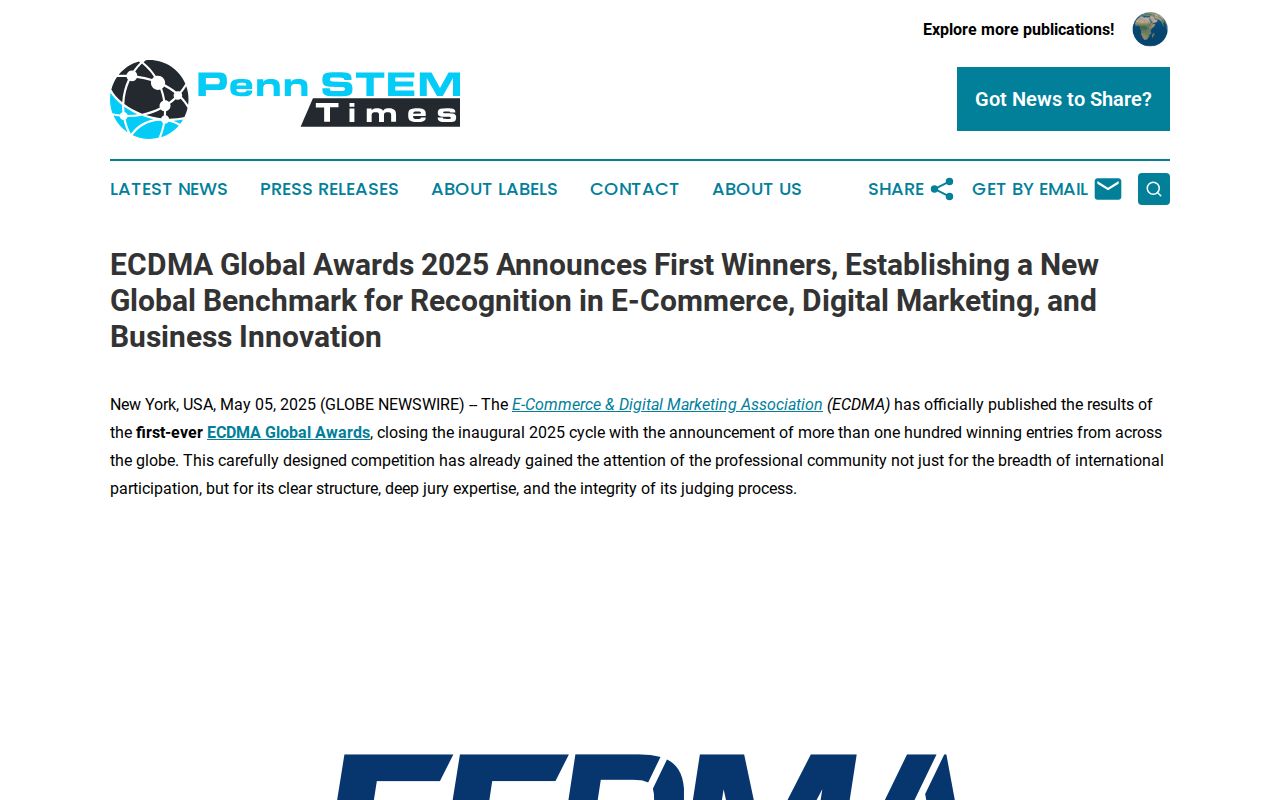 ECDMA Global Awards 2025 Announces First Winners, Establishing a New Global Benchmark for Recognition in E-Commerce, Digital Marketing, and Business Innovation | Penn STEM Times