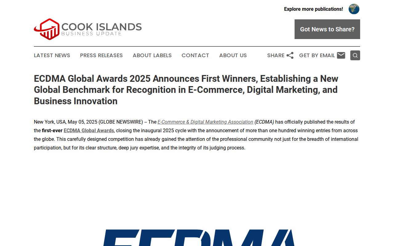 ECDMA Global Awards 2025 Announces First Winners, Establishing a New Global Benchmark for Recognition in E-Commerce, Digital Marketing, and Business Innovation | Cook Islands Business Update
