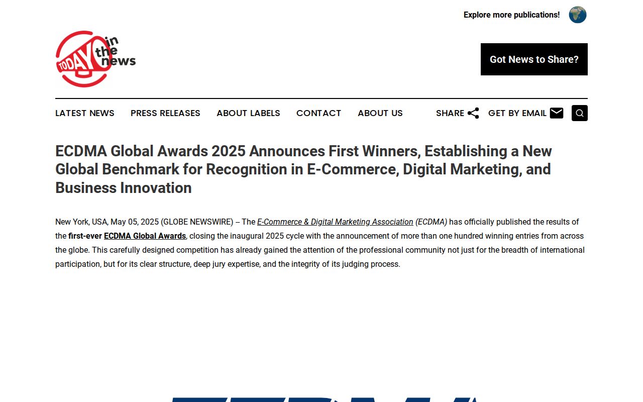 ECDMA Global Awards 2025 Announces First Winners, Establishing a New Global Benchmark for Recognition in E-Commerce, Digital Marketing, and Business Innovation | Today in the News