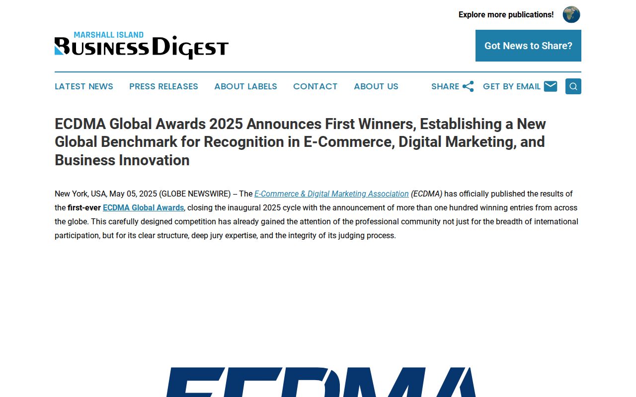 ECDMA Global Awards 2025 Announces First Winners, Establishing a New Global Benchmark for Recognition in E-Commerce, Digital Marketing, and Business Innovation | Marshall Island Business Digest