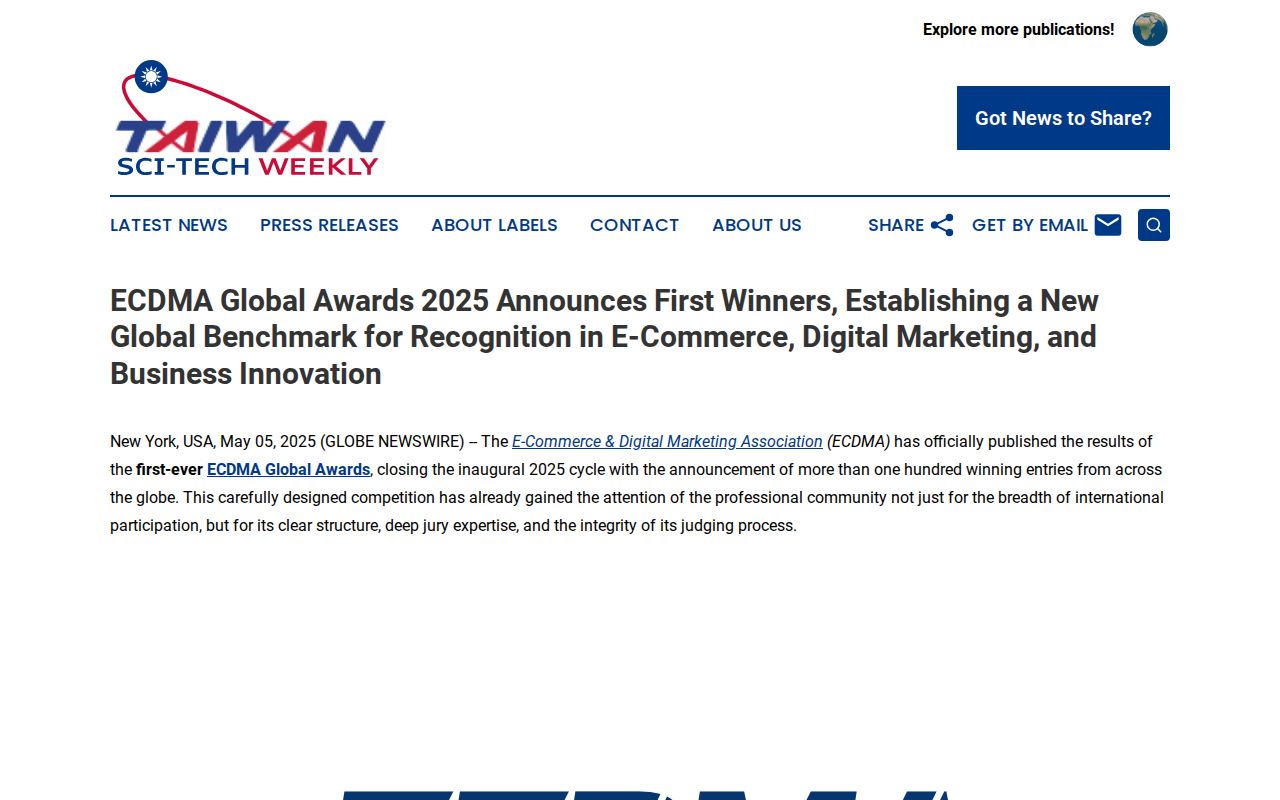 ECDMA Global Awards 2025 Announces First Winners, Establishing a New Global Benchmark for Recognition in E-Commerce, Digital Marketing, and Business Innovation | Taiwan Sci-Tech Weekly