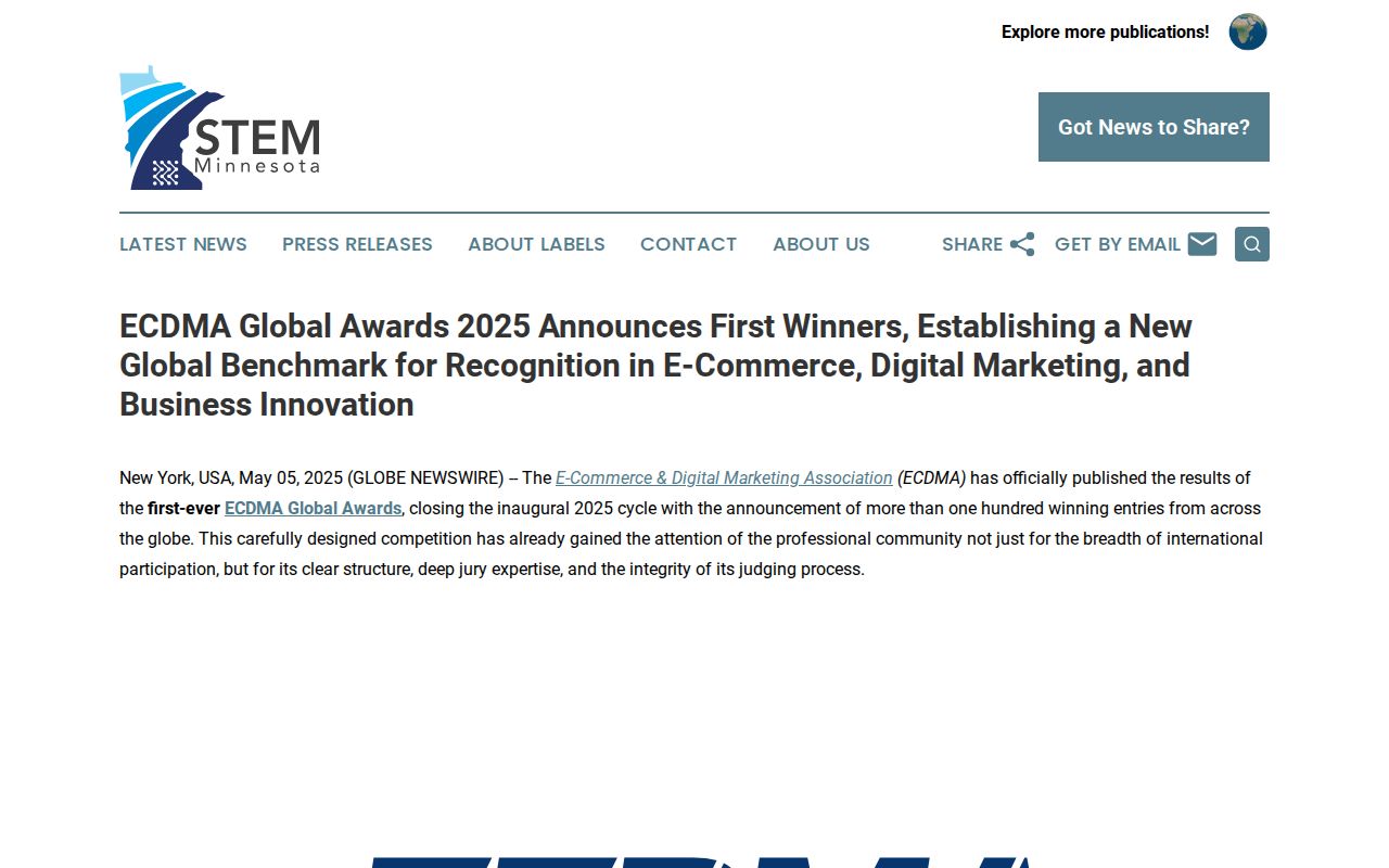 ECDMA Global Awards 2025 Announces First Winners, Establishing a New Global Benchmark for Recognition in E-Commerce, Digital Marketing, and Business Innovation | STEM Minnesota