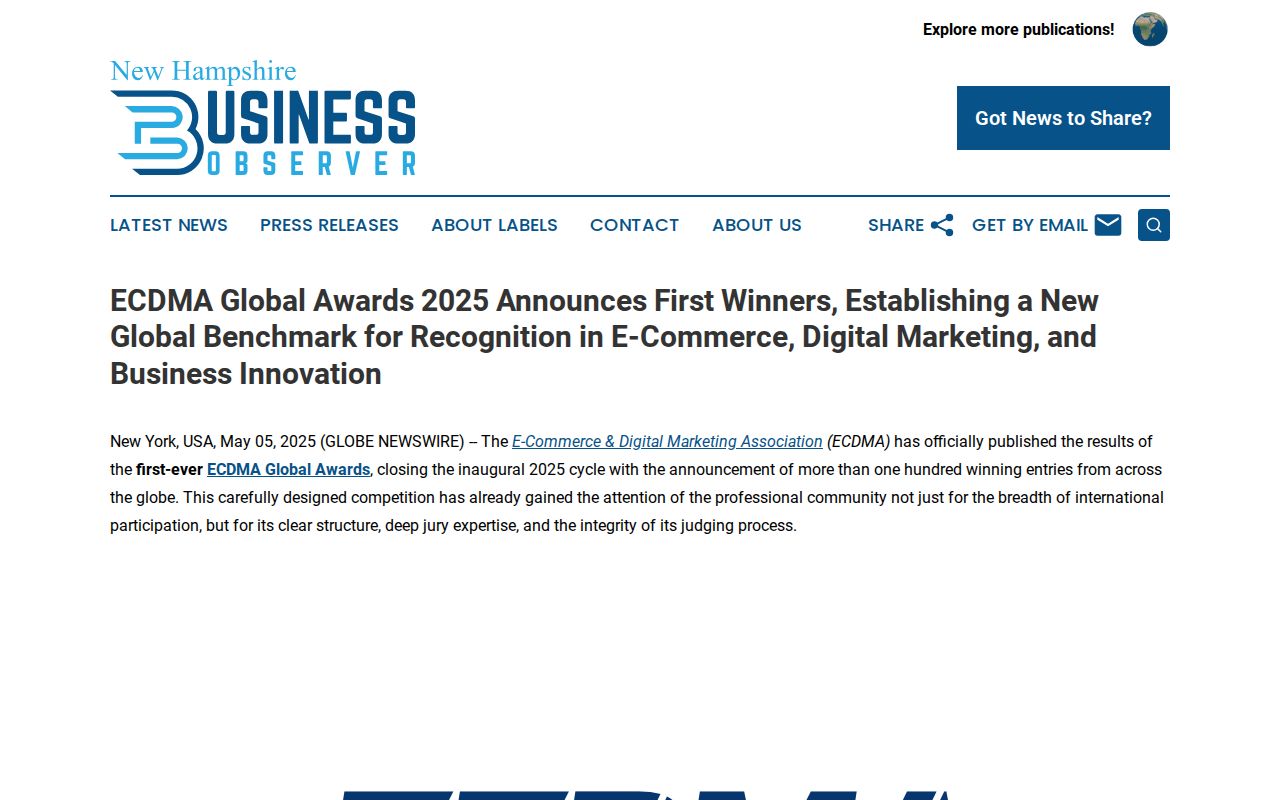 ECDMA Global Awards 2025 Announces First Winners, Establishing a New Global Benchmark for Recognition in E-Commerce, Digital Marketing, and Business Innovation | New Hampshire Business Observer