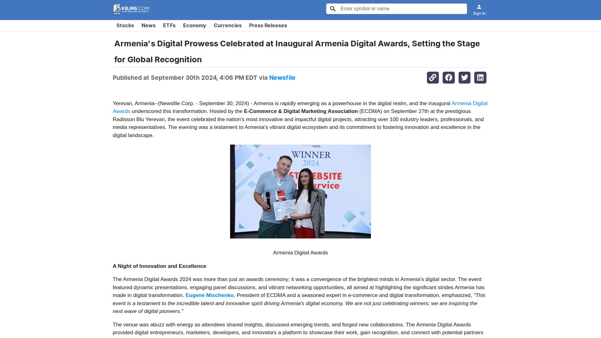 Armenia's Digital Prowess Celebrated at Inaugural Armenia Digital Awards, Setting the Stage for Global Recognition