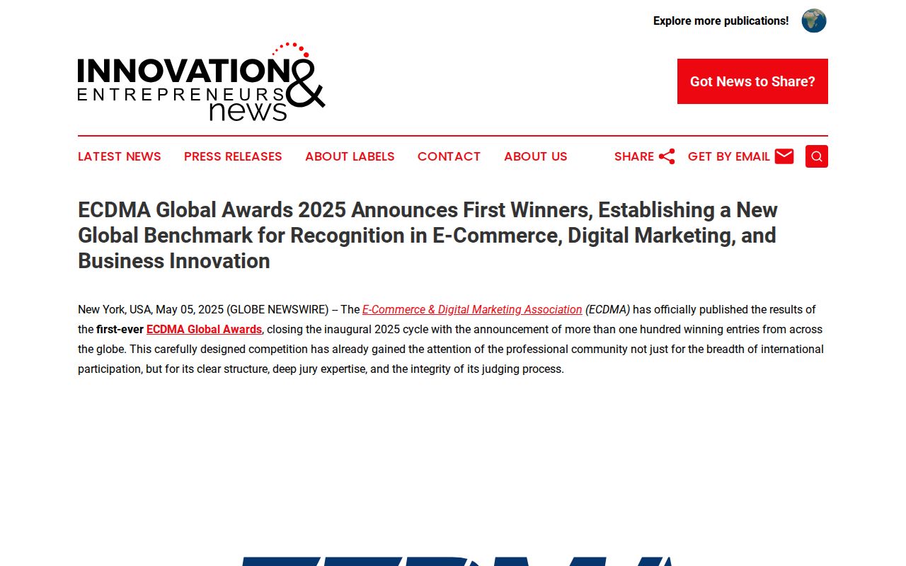 ECDMA Global Awards 2025 Announces First Winners, Establishing a New Global Benchmark for Recognition in E-Commerce, Digital Marketing, and Business Innovation | Innovation & Entrepreneurs News