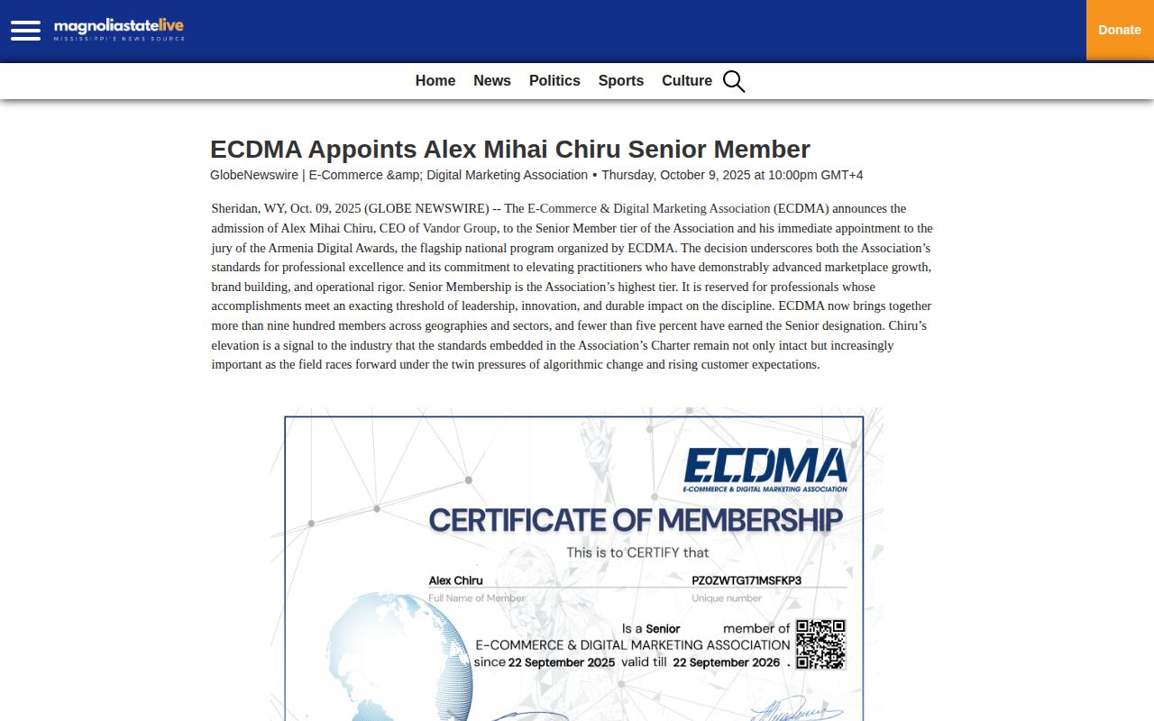 ECDMA Appoints Alex Mihai Chiru Senior Member