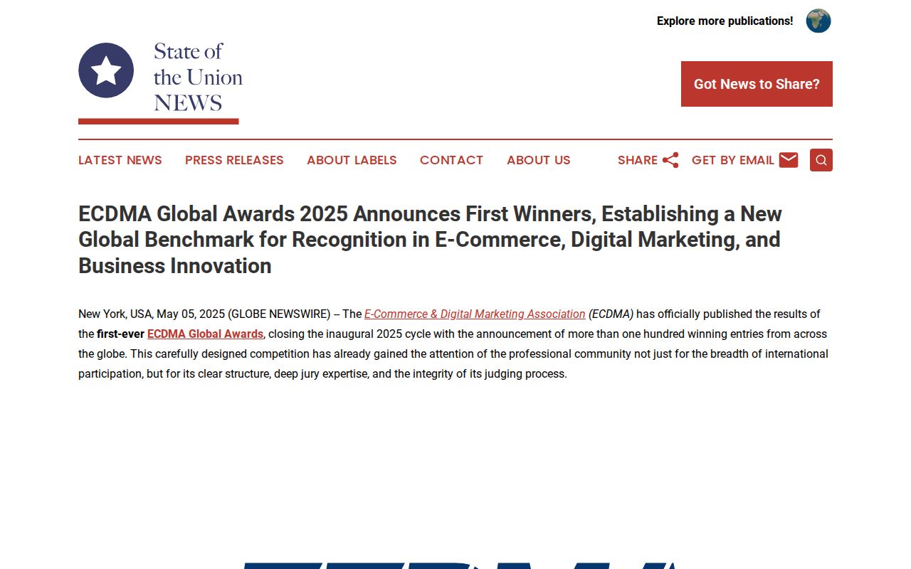 ECDMA Global Awards 2025 Announces First Winners, Establishing a New Global Benchmark for Recognition in E-Commerce, Digital Marketing, and Business Innovation | State of the Union News