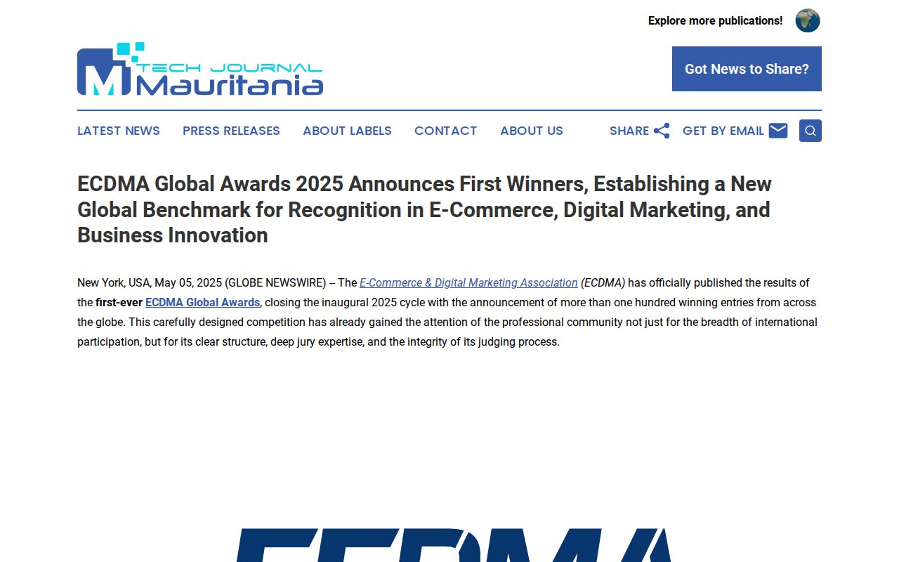ECDMA Global Awards 2025 Announces First Winners, Establishing a New Global Benchmark for Recognition in E-Commerce, Digital Marketing, and Business Innovation | Tech Journal Mauritania