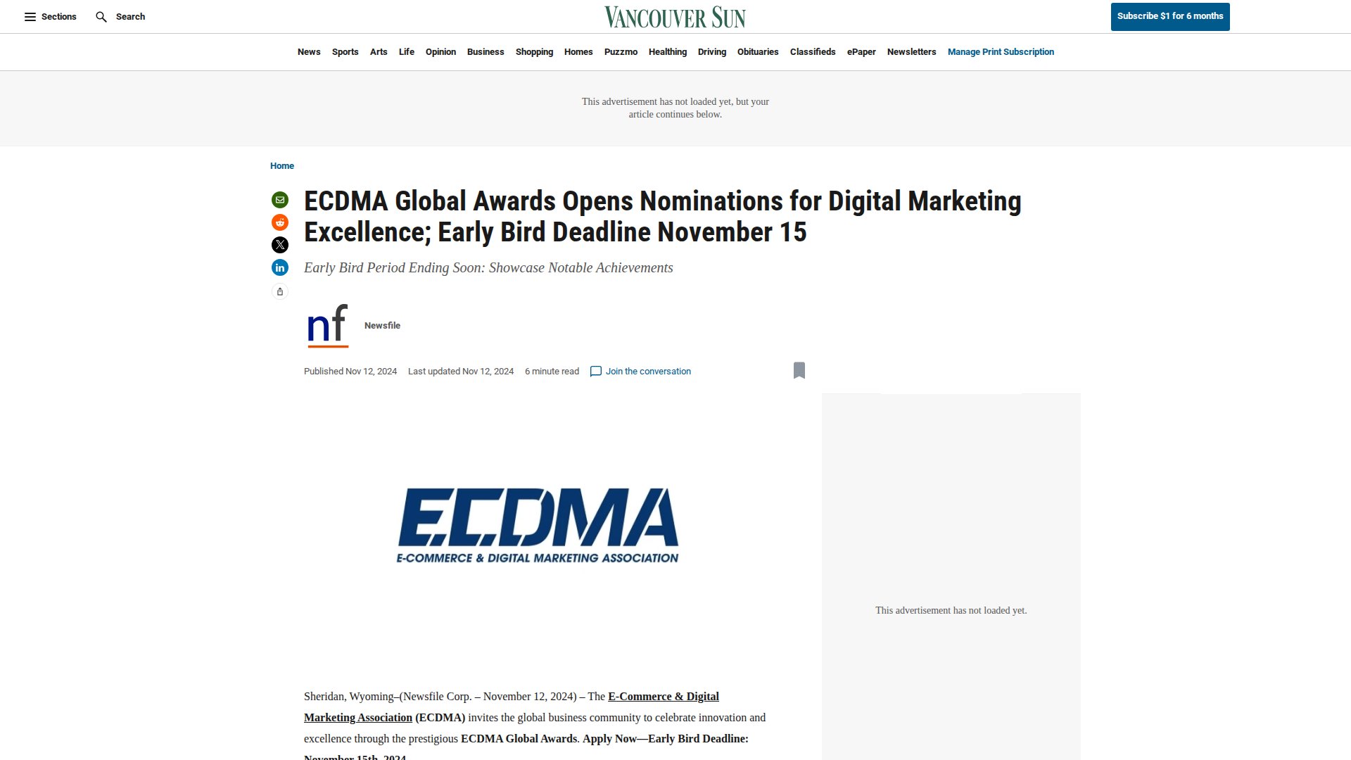 ECDMA Global Awards Opens Nominations for Digital Marketing Excellence; Early Bird Deadline November 15