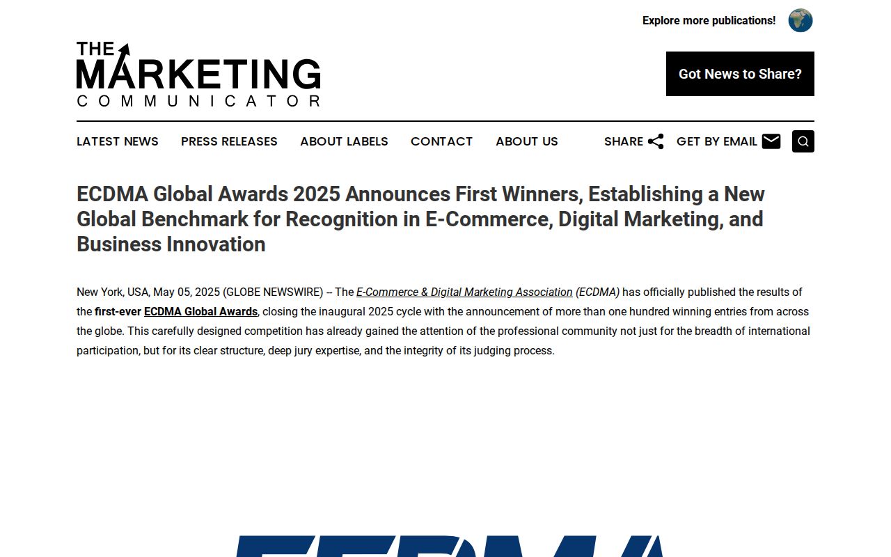 ECDMA Global Awards 2025 Announces First Winners, Establishing a New Global Benchmark for Recognition in E-Commerce, Digital Marketing, and Business Innovation | The Marketing Communicator
