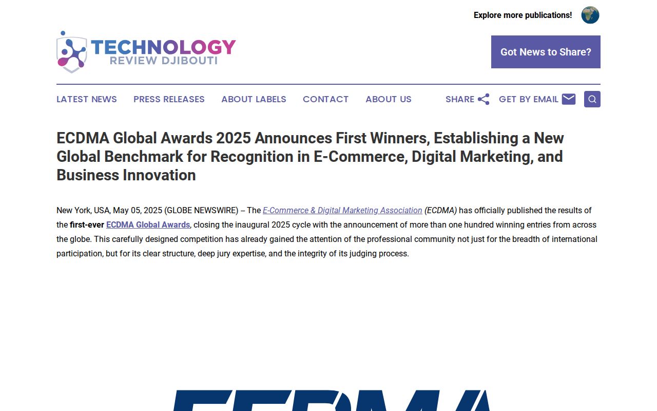 ECDMA Global Awards 2025 Announces First Winners, Establishing a New Global Benchmark for Recognition in E-Commerce, Digital Marketing, and Business Innovation | Technology Review Djibouti