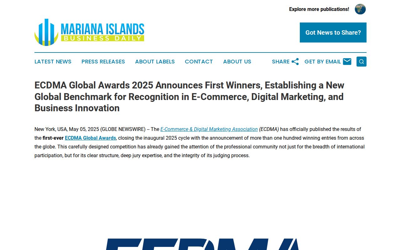 ECDMA Global Awards 2025 Announces First Winners, Establishing a New Global Benchmark for Recognition in E-Commerce, Digital Marketing, and Business Innovation | Mariana Islands Business Daily