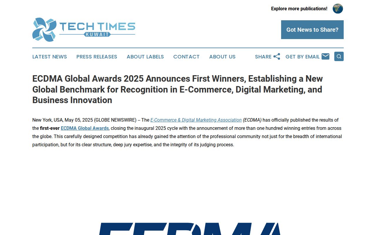 ECDMA Global Awards 2025 Announces First Winners, Establishing a New Global Benchmark for Recognition in E-Commerce, Digital Marketing, and Business Innovation | Tech Times Kuwait